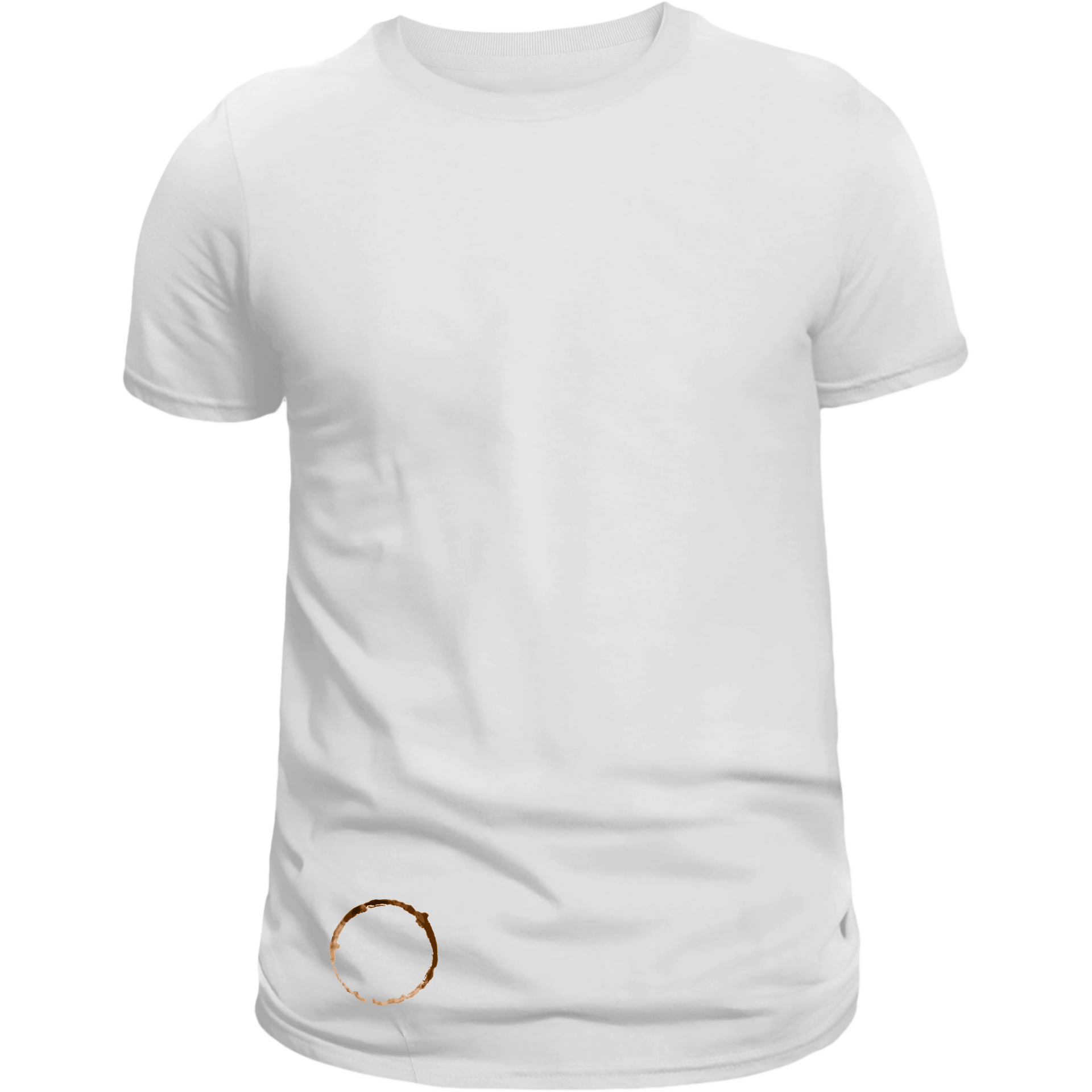 Bottom’s Up T-Shirt in White for Unisex – Coffee Ring Near Bottom Hem