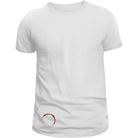 Bottom’s Up T-Shirt in White for Unisex – Coffee Ring Near Bottom Hem