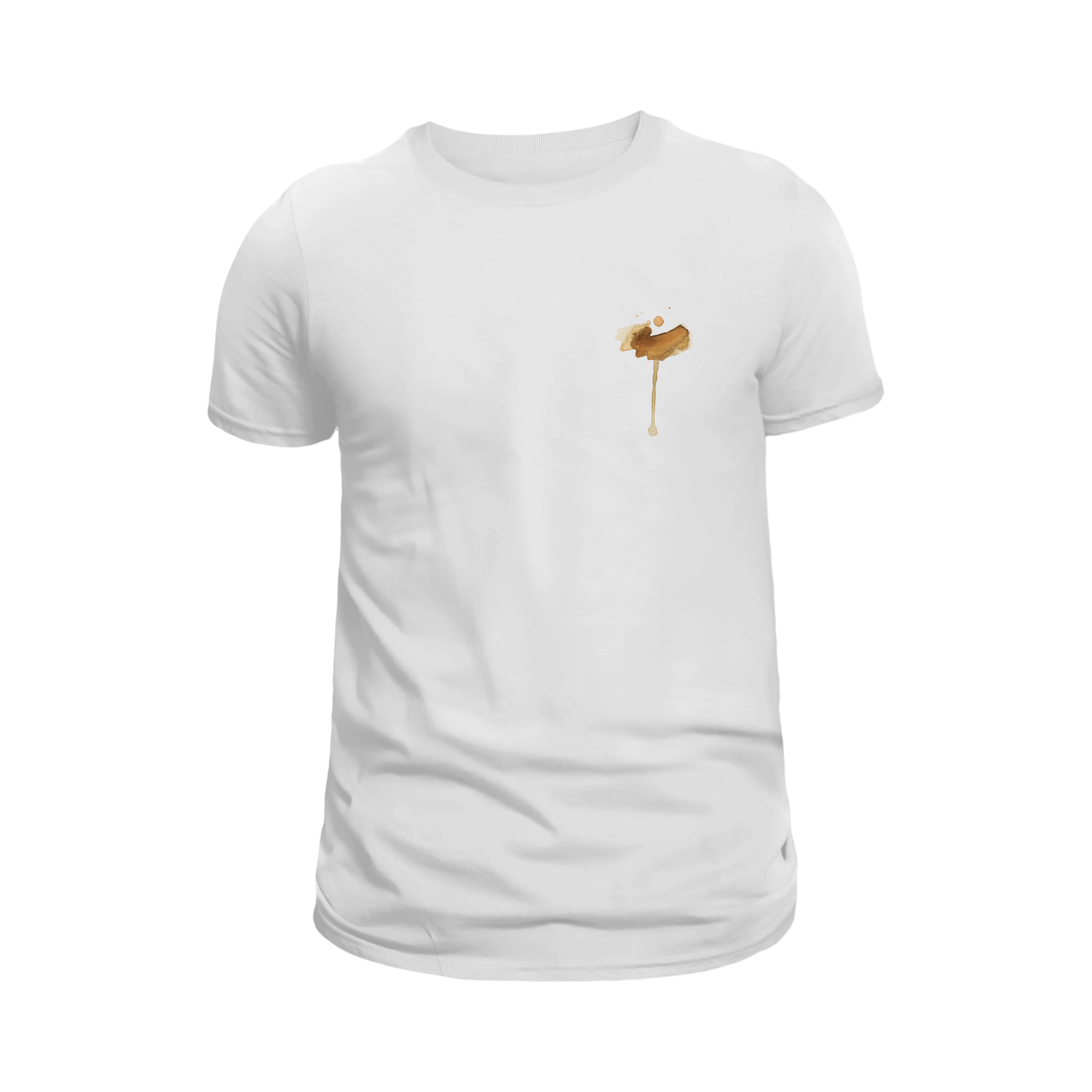 The Pocket Dribble T-Shirt in White for Unisex – Coffee Stain Below Imaginary Pocket