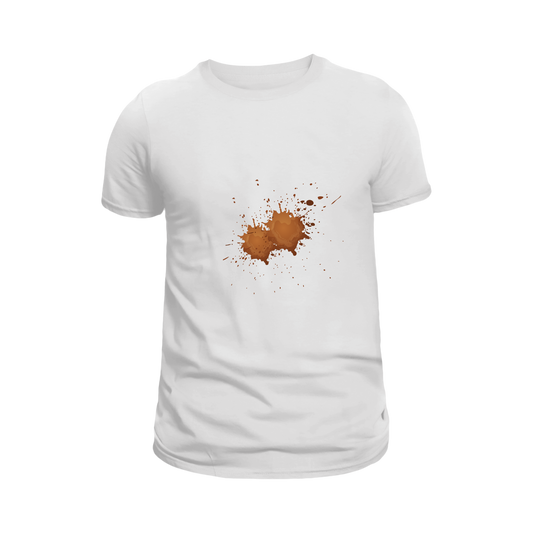The Rogue Splash T-Shirt in White for Unisex – Bold Coffee Spill Across Midsection