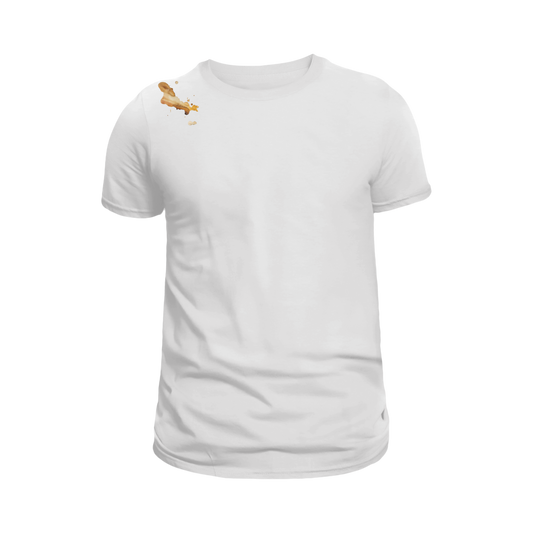 The Shoulder Spill T-Shirt in White for Unisex – Coffee Drip on Shoulder