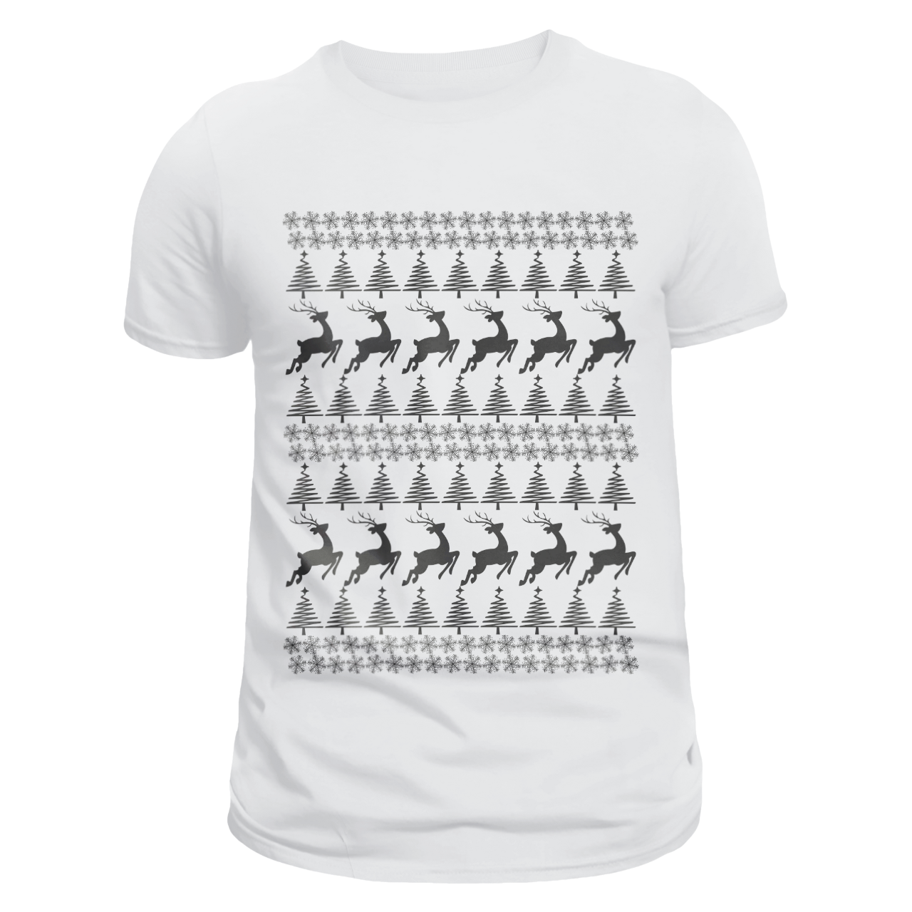 Snowflakes, Christmas Trees, and Reindeers Jersey T-Shirt in White for Unisex - Limited Edition Festive Cotton Tee